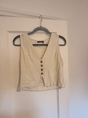 ASOS Cream V-Neck Linen Button Front Crop Top Vest